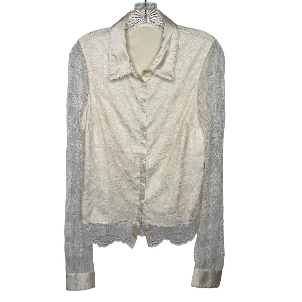 Rachel Parcell Ivory Lace Button Front Blouse Women’s‎ Size M Romantic Sheer